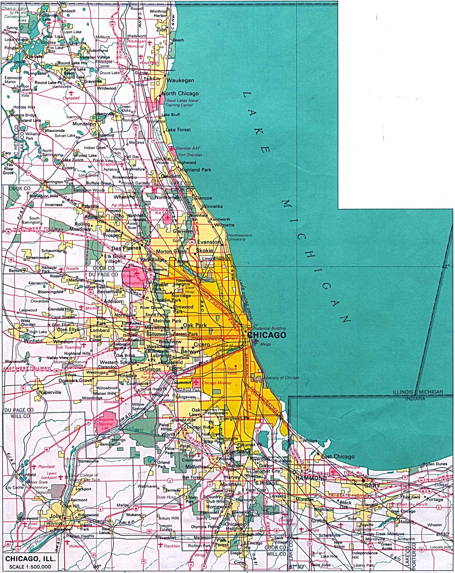 Mapa de la Ciudad de Chicago, Illinois, Estados Unidos