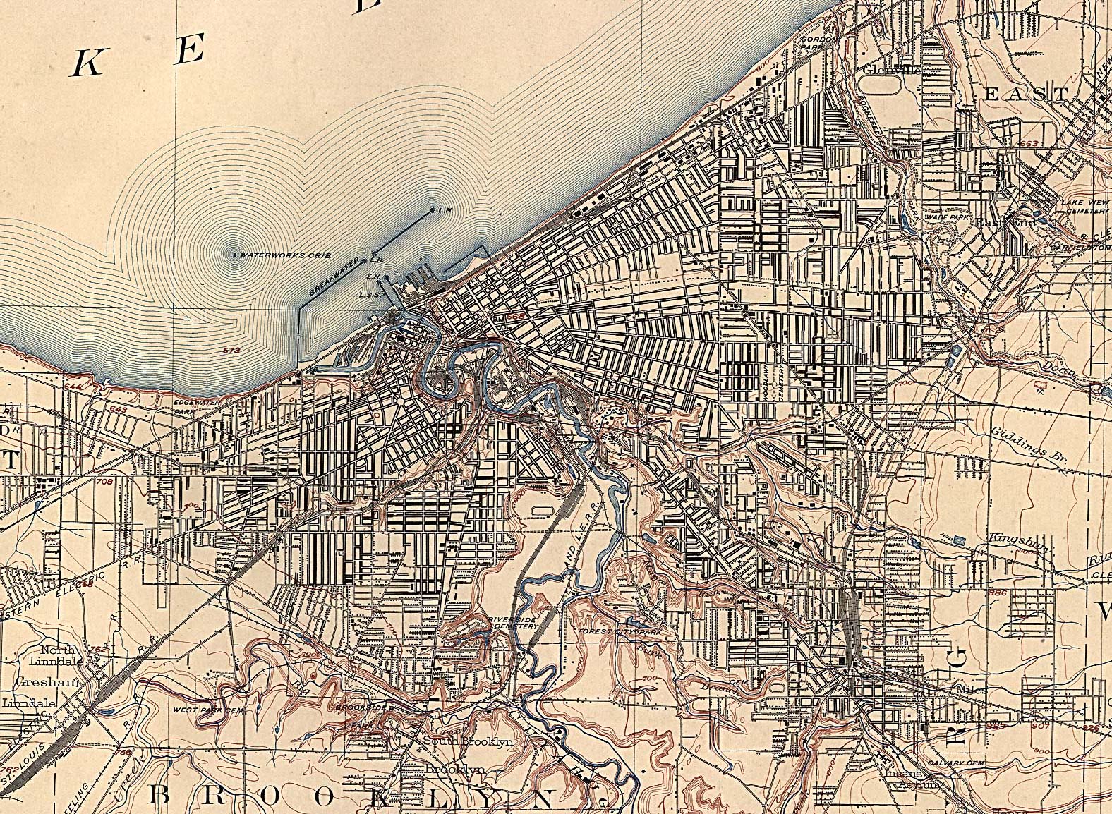 Mapa de la Ciudad de Clevely , Ohio, Estados Unidos 1904