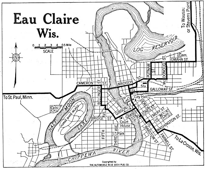 Mapa de la Ciudad de Eau Claire, Wisconsin, Estados Unidos 1919