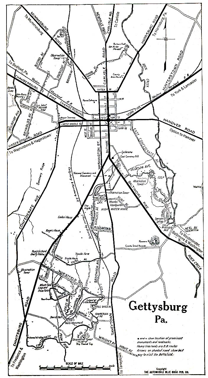 Mapa de la Ciudad de Gettysburg, Pensilvania, Estados Unidos 1920