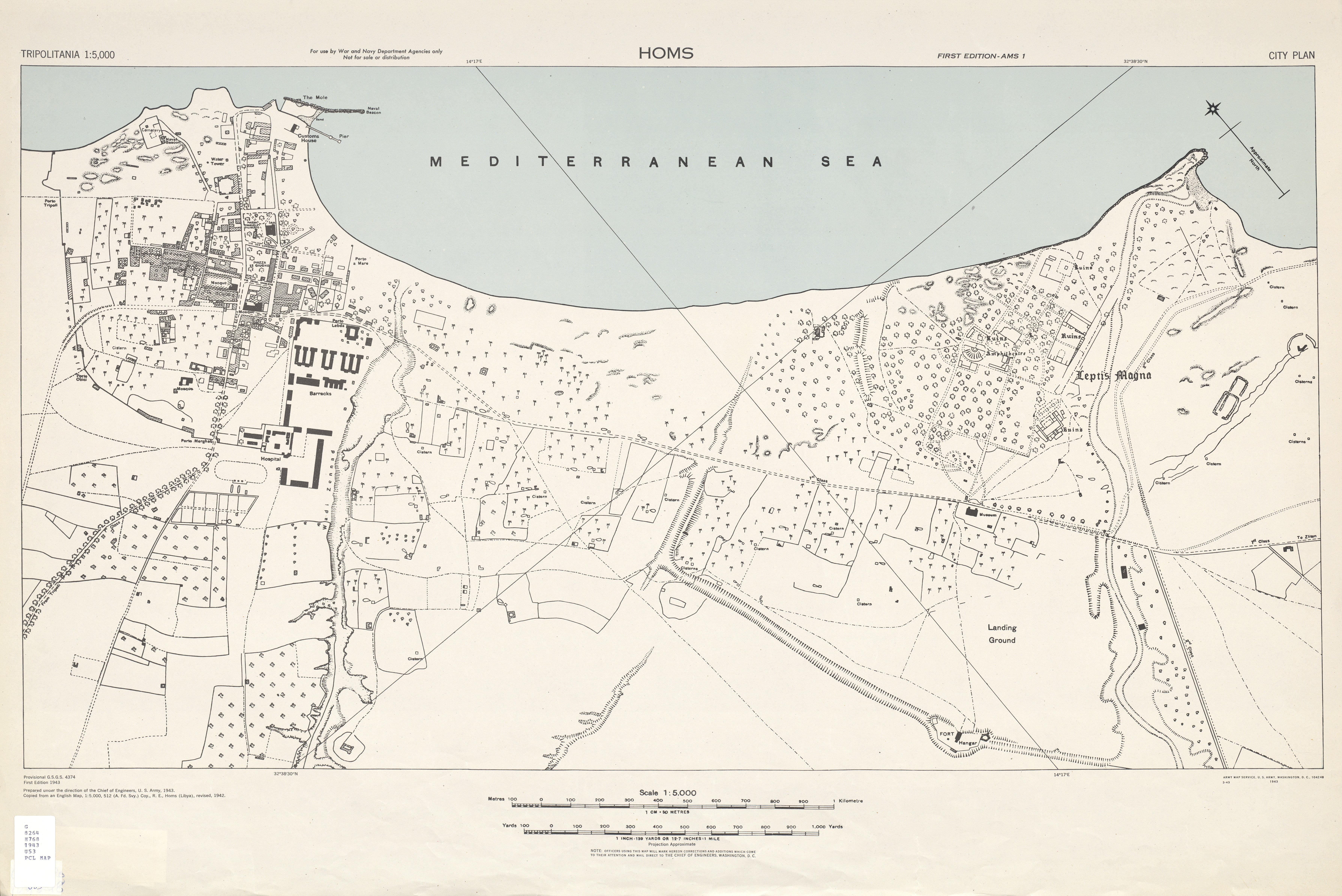 Mapa de la Ciudad de Homs, Libia 1943