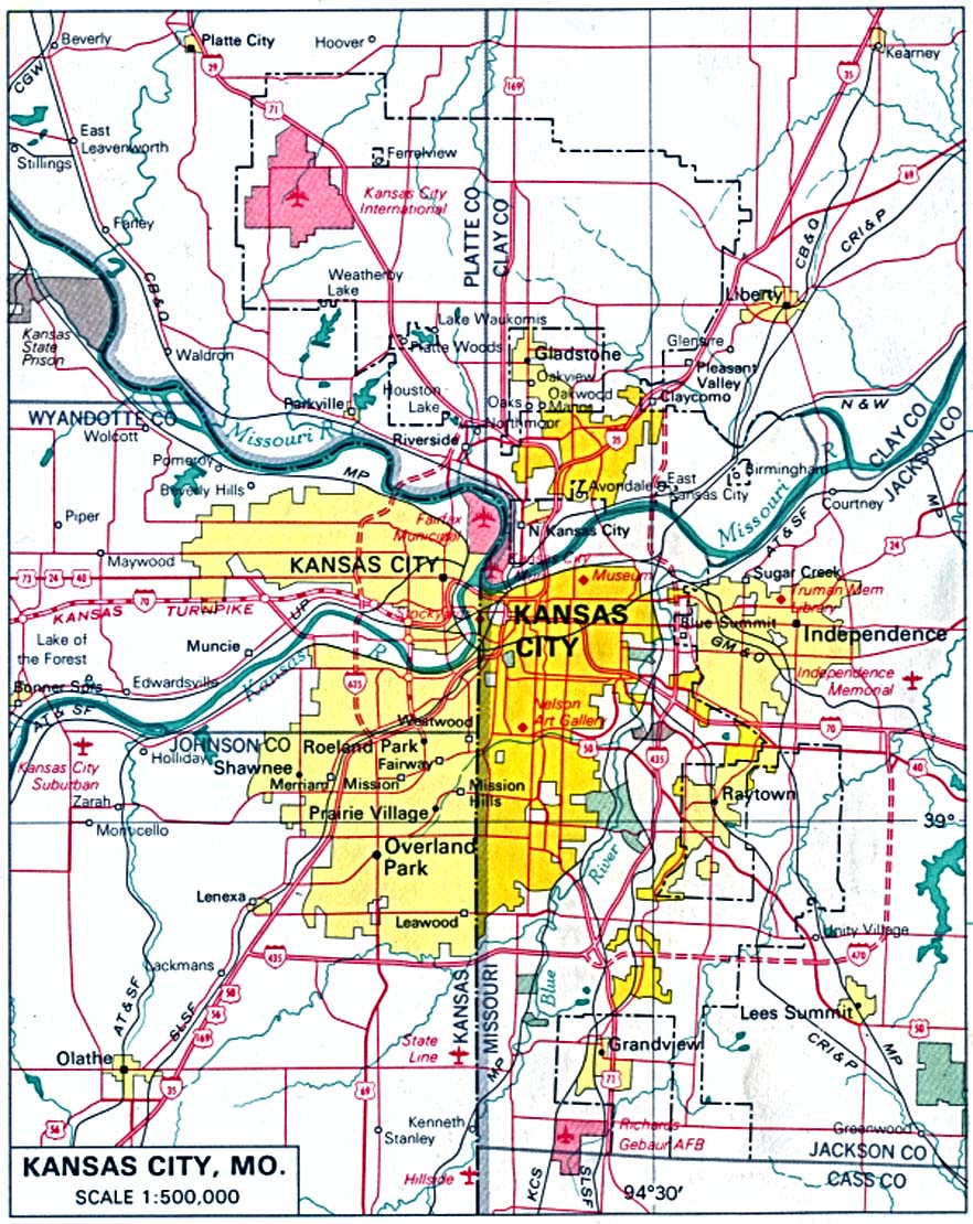 Mapa de la Ciudad de Kansas City, Missouri y Kansas, Kansas, Estados Unidos
