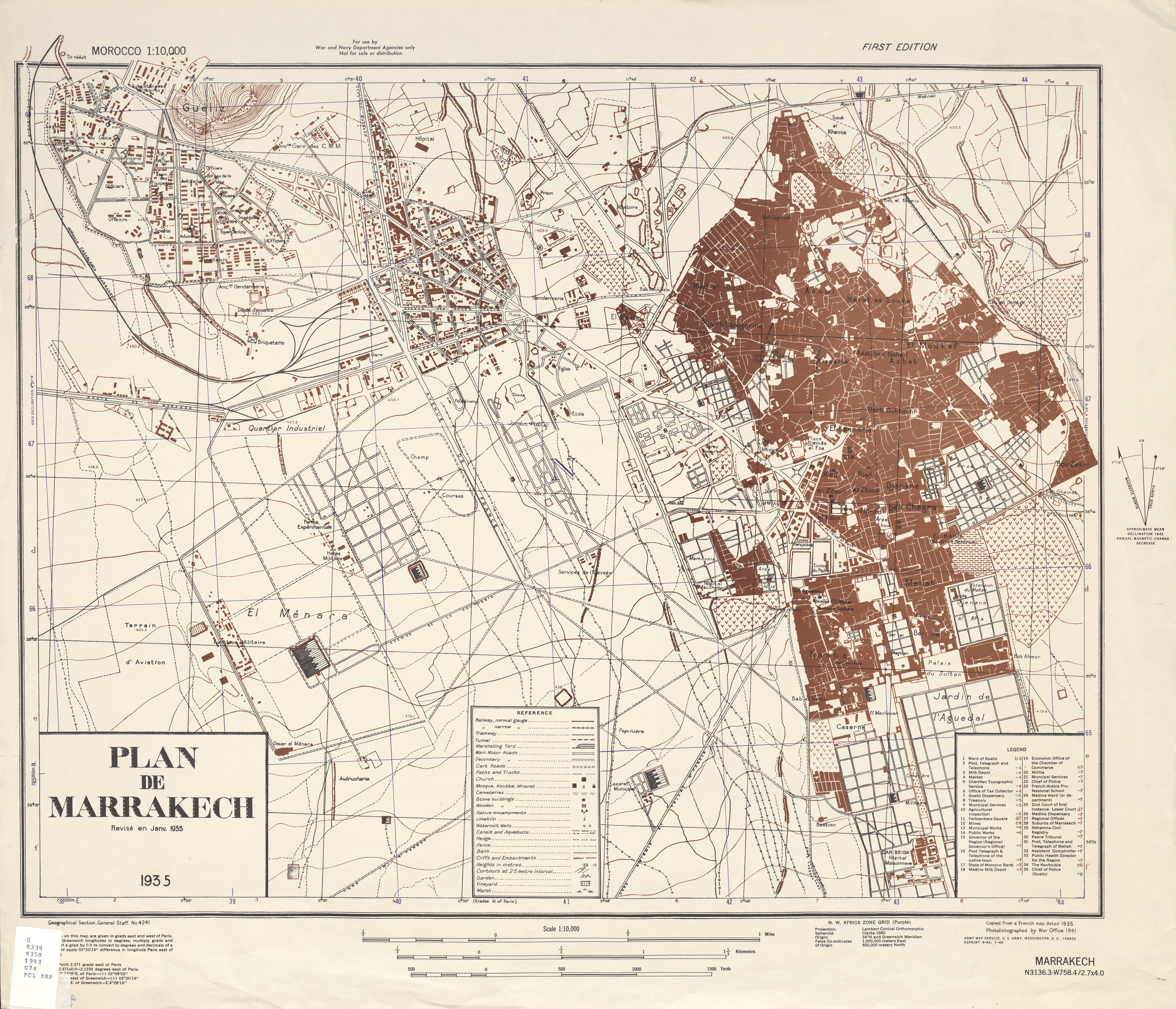 Mapa de la Ciudad de Marrakech, Marruecos 1943