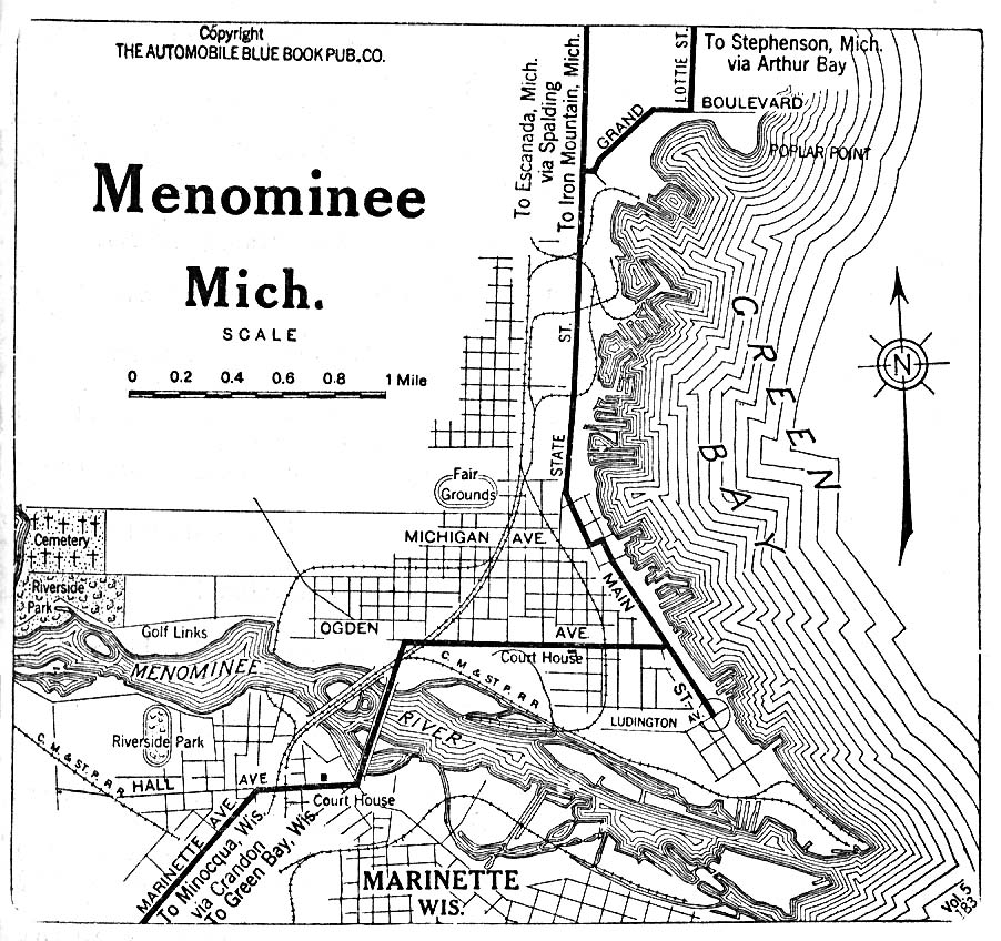 Mapa de la Ciudad de Menominee, Michigan, Estados Unidos 1919