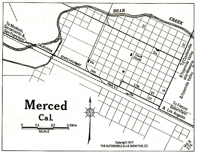 Mapa de la Ciudad de Merced, California, Estados Unidos 1917