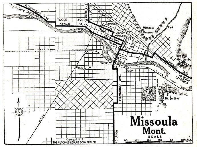 Mapa de la Ciudad de Missoula, Montana, Estados Unidos 1917