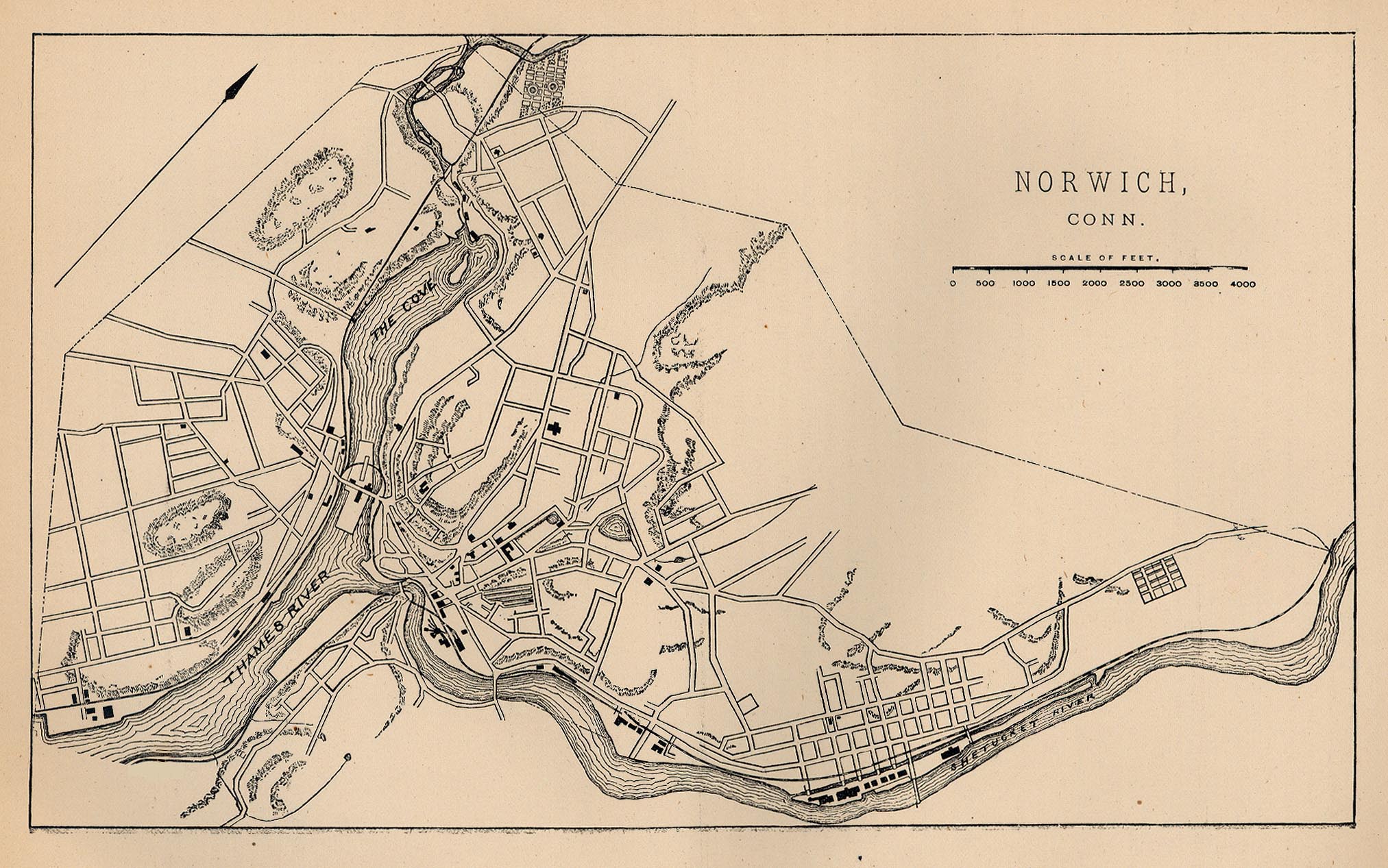 Mapa de la Ciudad de Norwich, Connecticut, Estados Unidos 1880