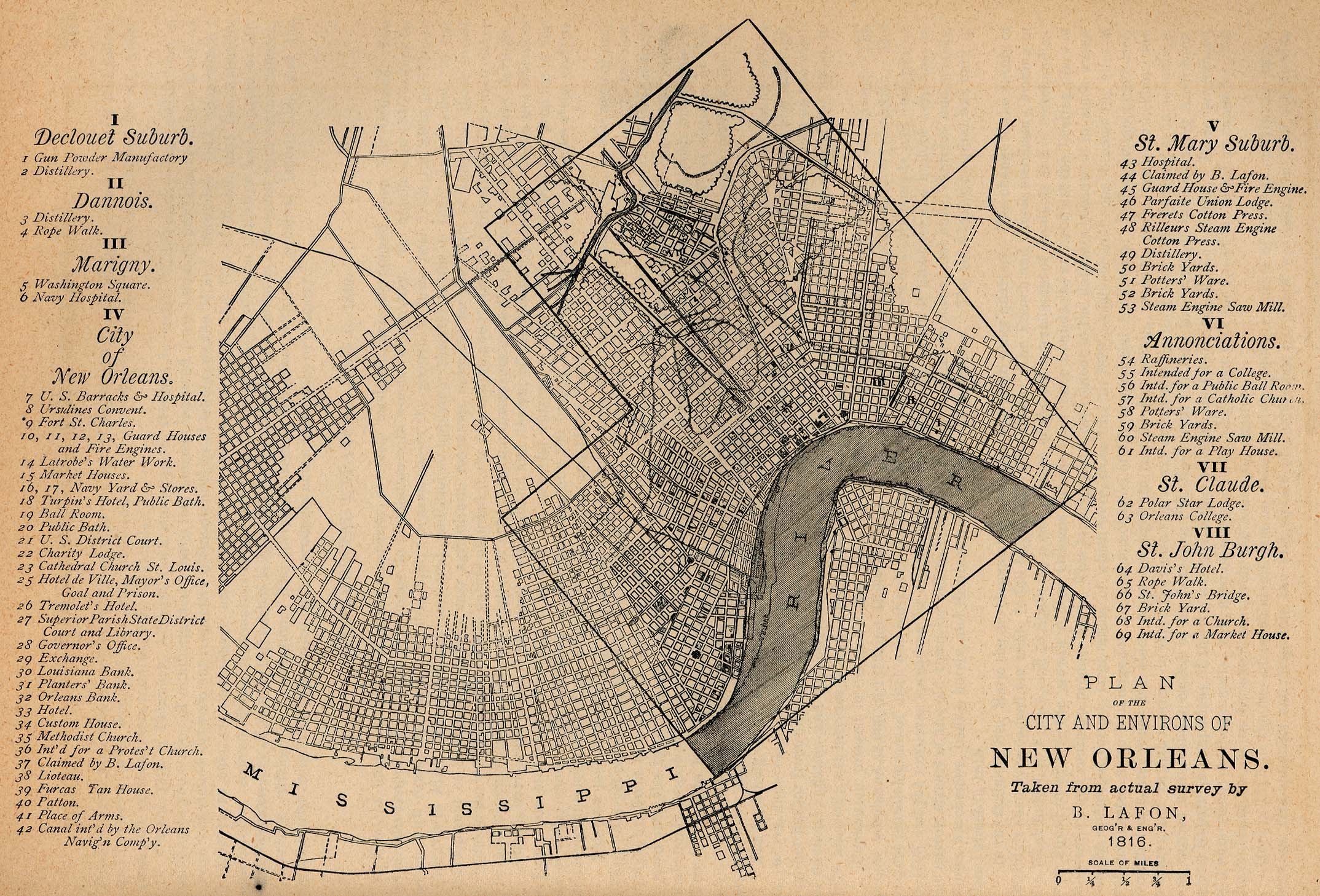 Mapa de la Ciudad de Nueva Orleans, Luisiana, Estados Unidos 1816