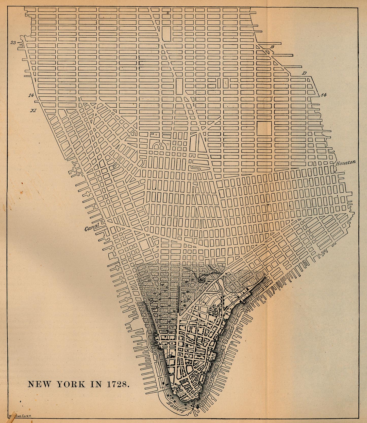 Mapa de la Ciudad de Nueva York, Nueva York, Estados Unidos 1728
