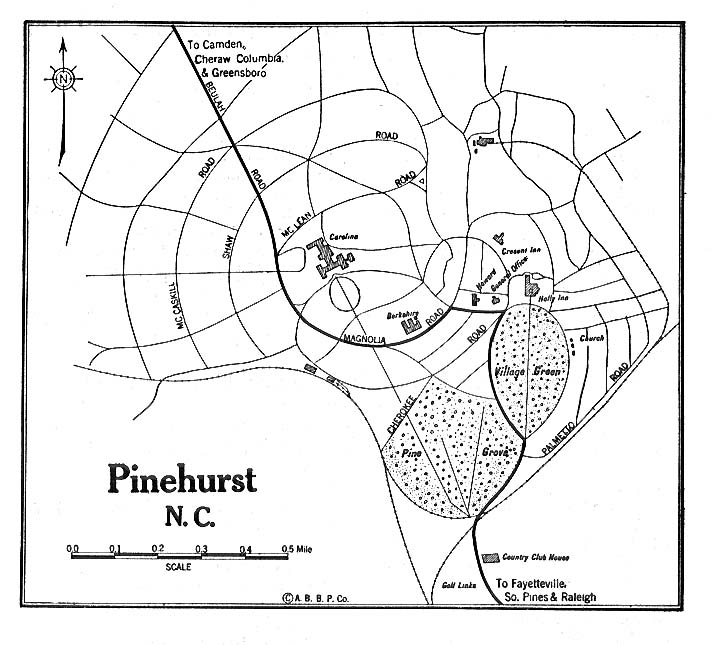 Mapa de la Ciudad de Pinehurst, Carolina del Norte, Estados Unidos 1920
