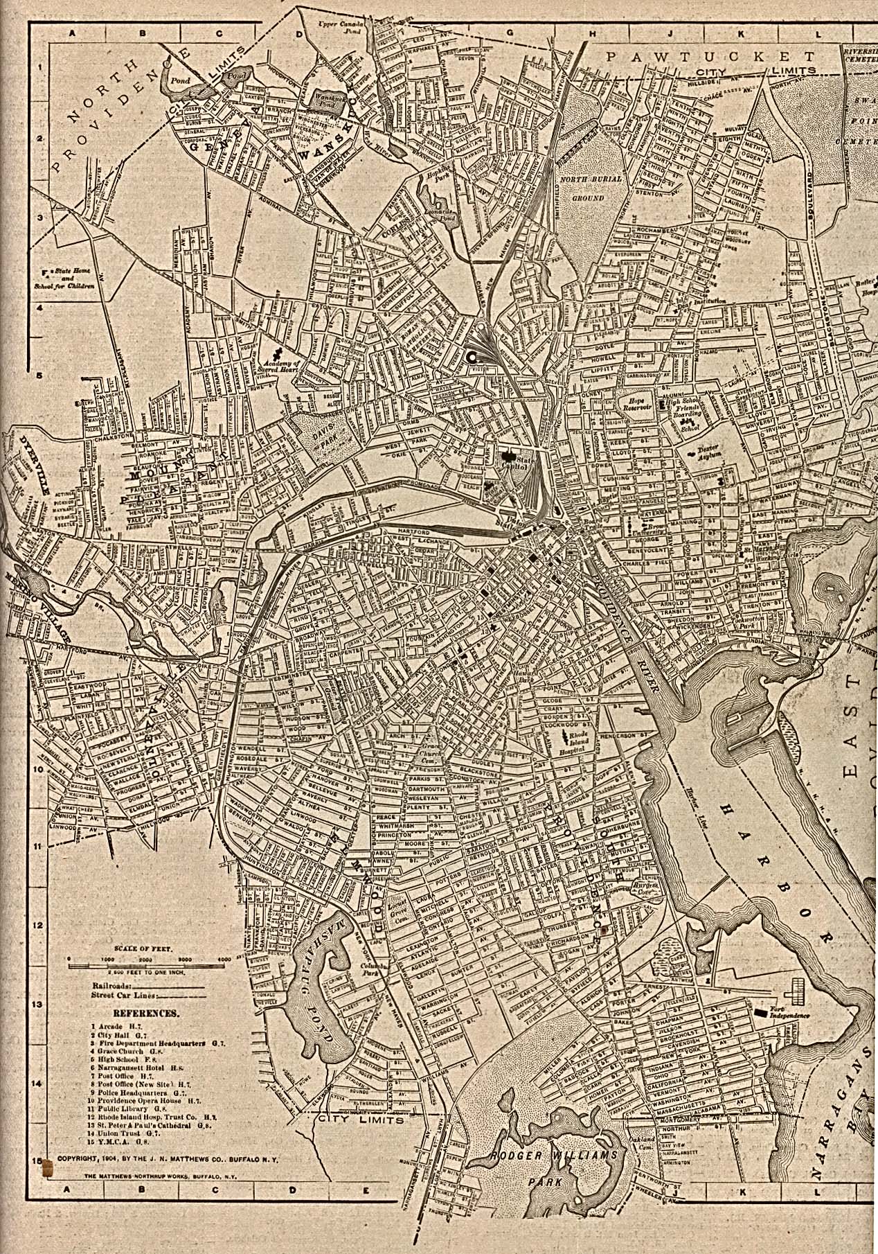 Mapa de la Ciudad de Providence, Rhode Island, Estados Unidos 1917