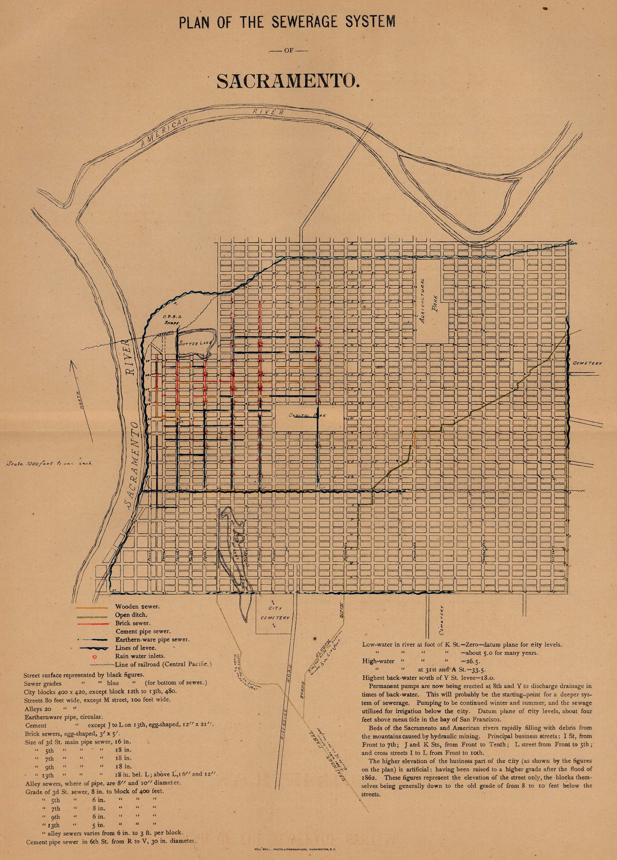 Mapa de la Ciudad de Sacramento, California, Estados Unidos 1880