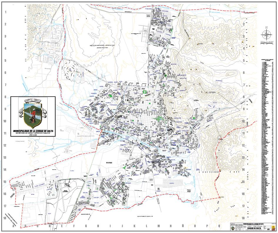 Mapa de la Ciudad de Salta por Barrios, Prov. Salta, Argentina