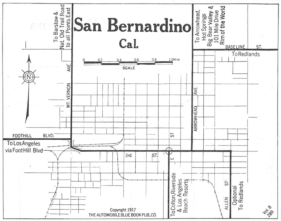 Mapa de la Ciudad de San Bernadino, California, Estados Unidos 1917