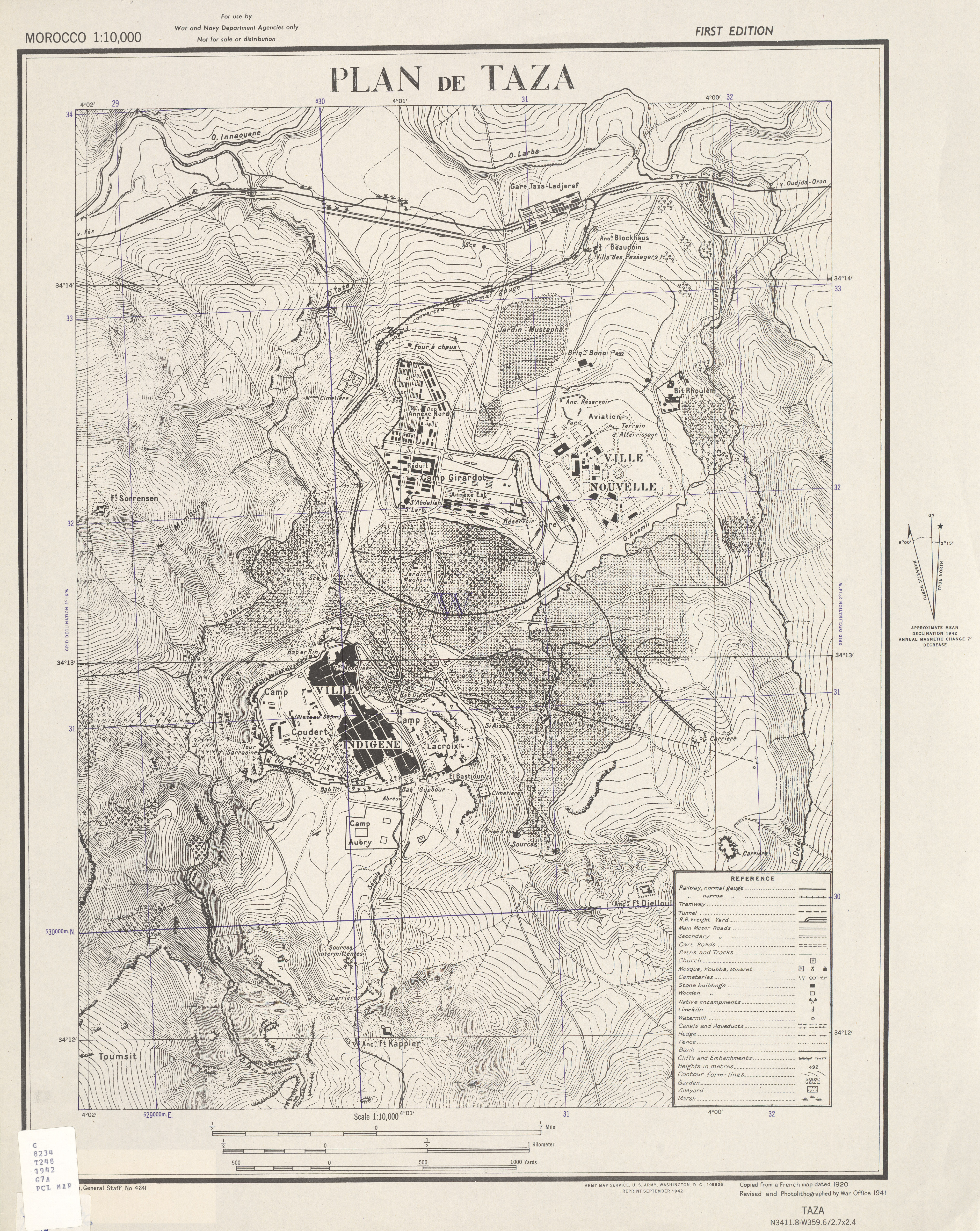 Mapa de la Ciudad de Taza, Marruecos 1942