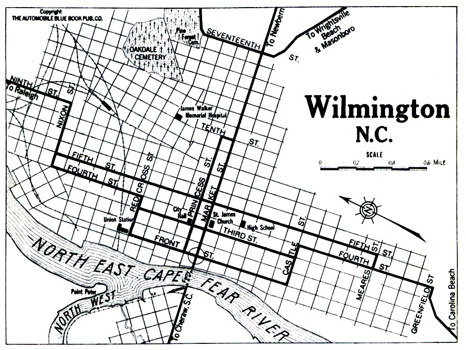 Mapa de la Ciudad de Wilmington, Carolina del Norte, Estados Unidos 1919