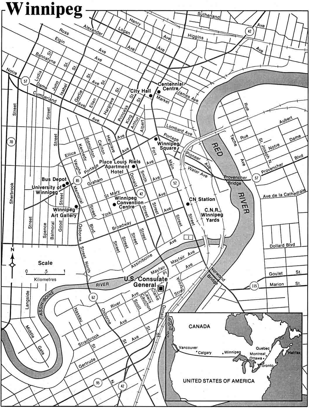 Mapa de la Ciudad de Winnipeg, Manitoba, Canadá