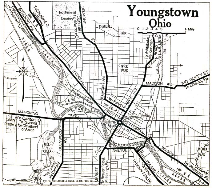 Mapa de la Ciudad de Youngstown, Ohio, Estados Unidos 1920