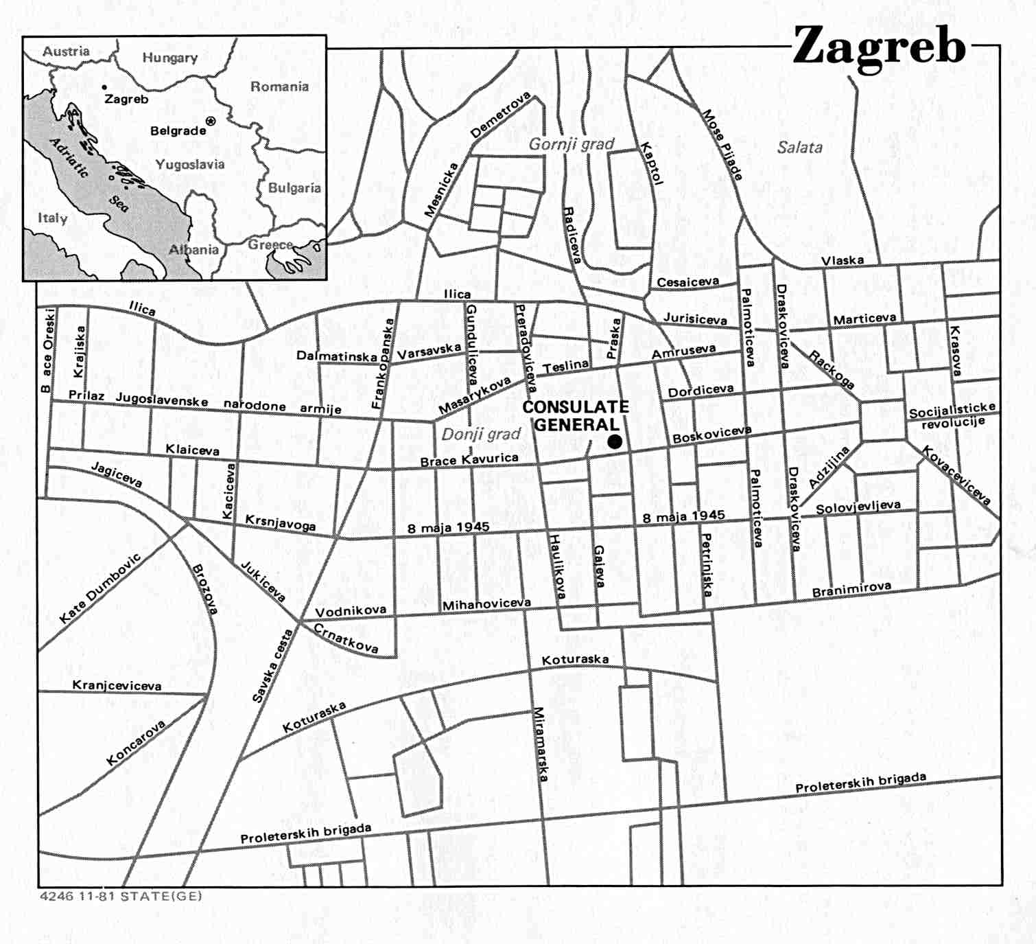 Mapa de la Ciudad de Zagreb, Croacia