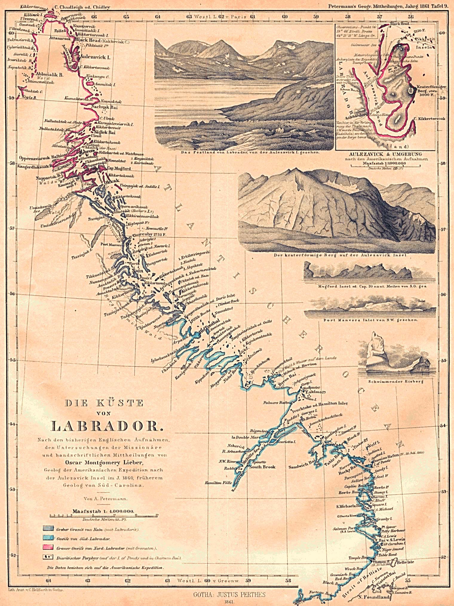 Mapa de la Costa de Labrador, Canadá 1861