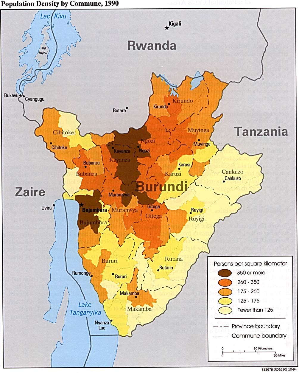 Mapa de la Densidad Poblacional de Burundi