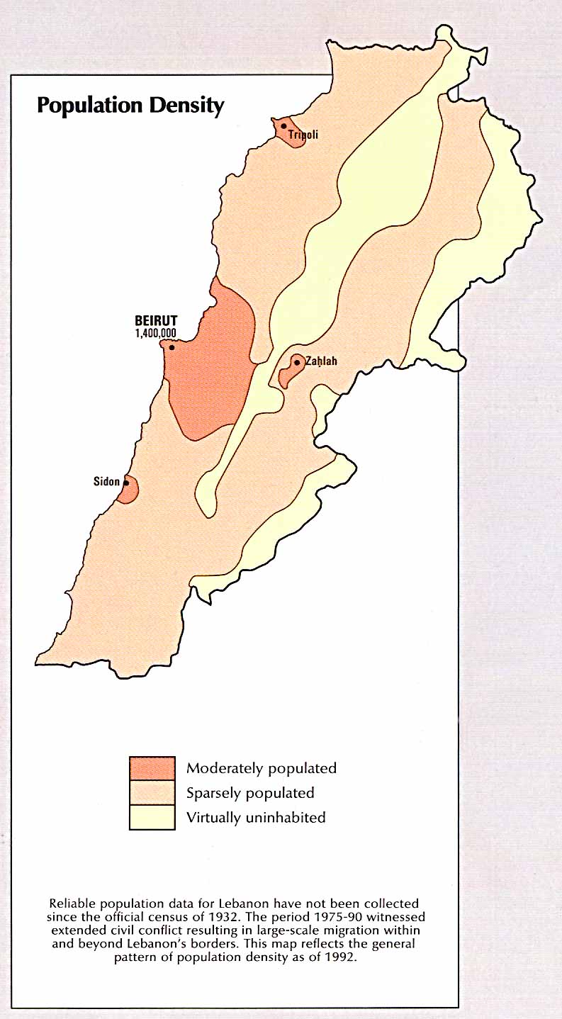 Mapa de la Densidad Poblacional de Líbano