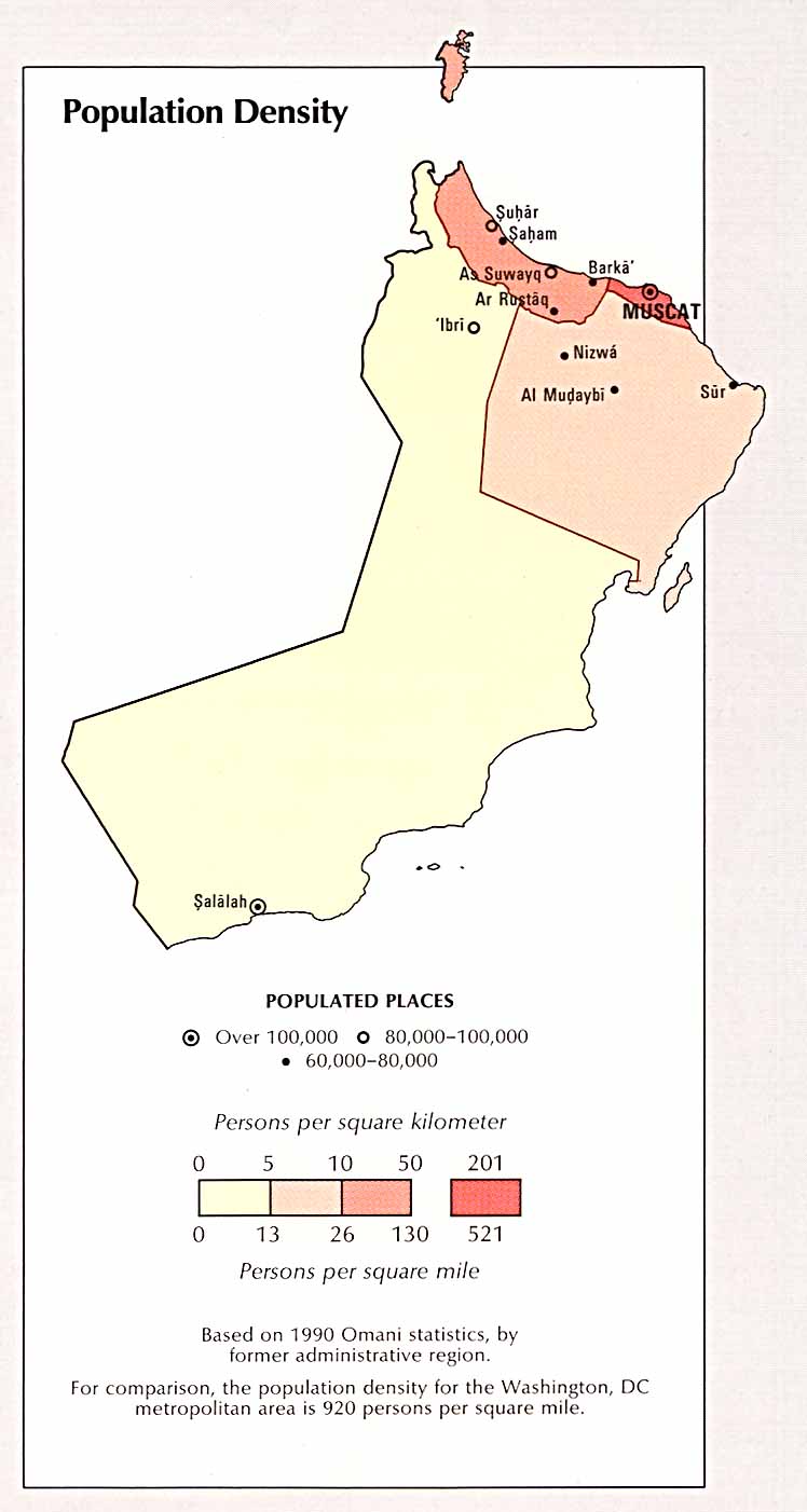 Mapa de la Densidad Poblacional de Omán