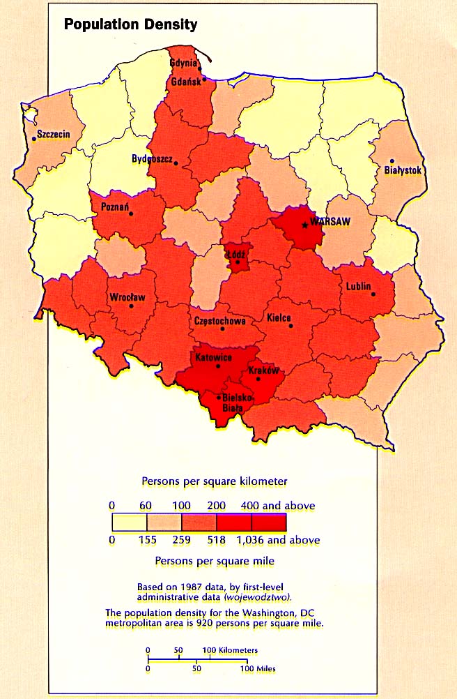 Mapa de la Densidad Poblacional de Polonia