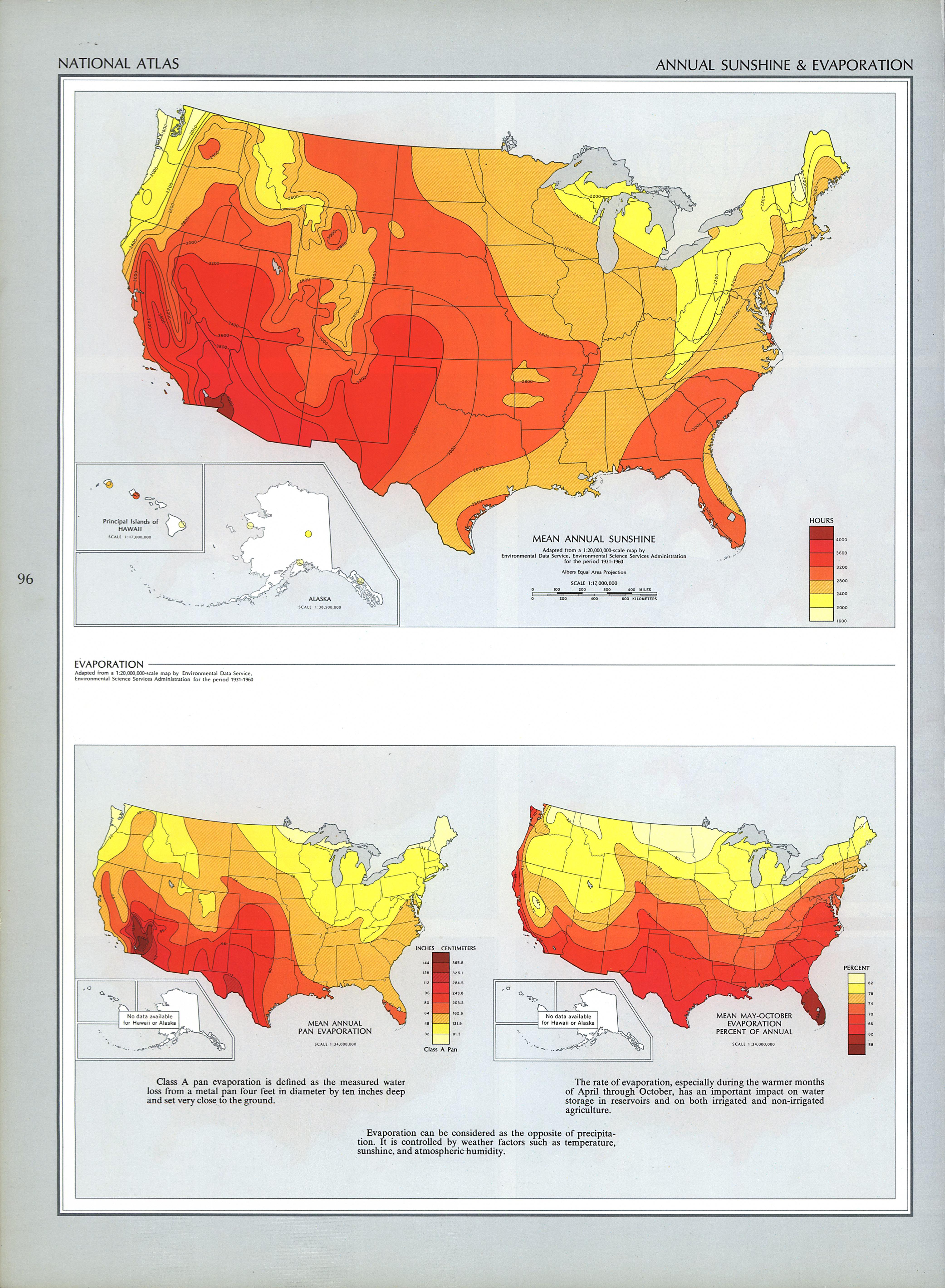 Mapa de la Irradiación Solar y Evaporación (Base Anual) en Estados Unidos