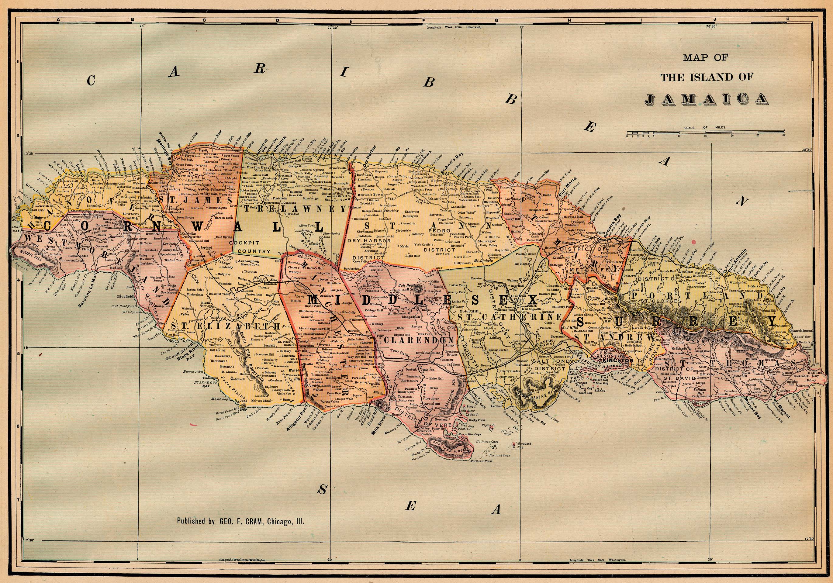 Mapa de la Isla de Jamaica 1901