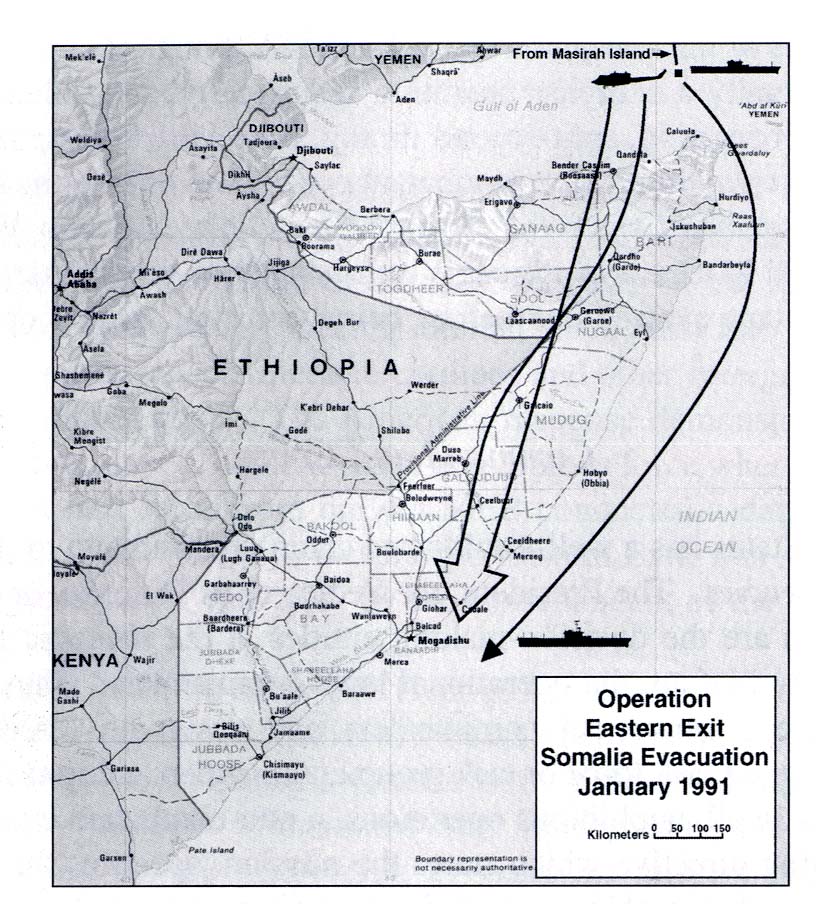 Mapa de la Operacion Eastern Exit, Somalia