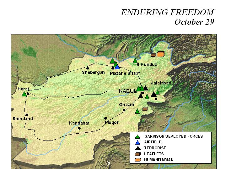 Mapa de la Operación Enduring Freedom, Afganistán 29 Octubre 2001