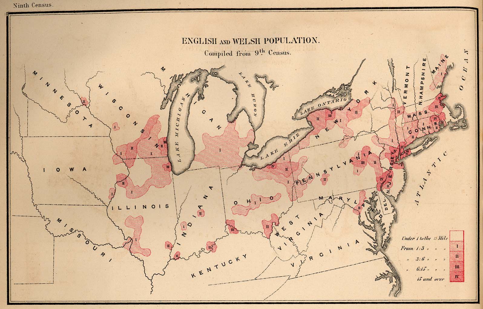 Mapa de la Población Inglesa y Galesa en Estados Unidos 1872