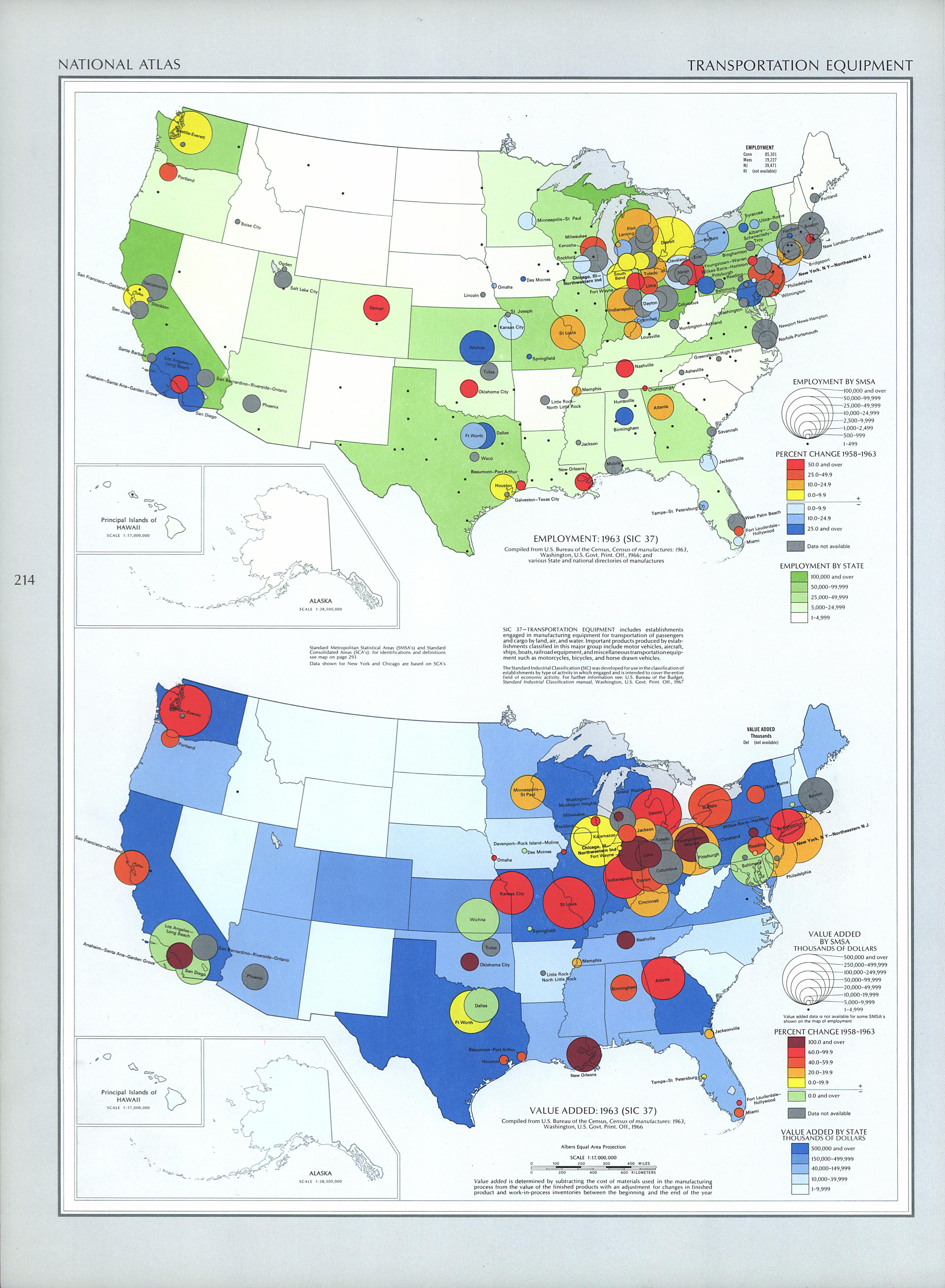 Mapa de la Producción de Equipo de Transporte, Estados Unidos