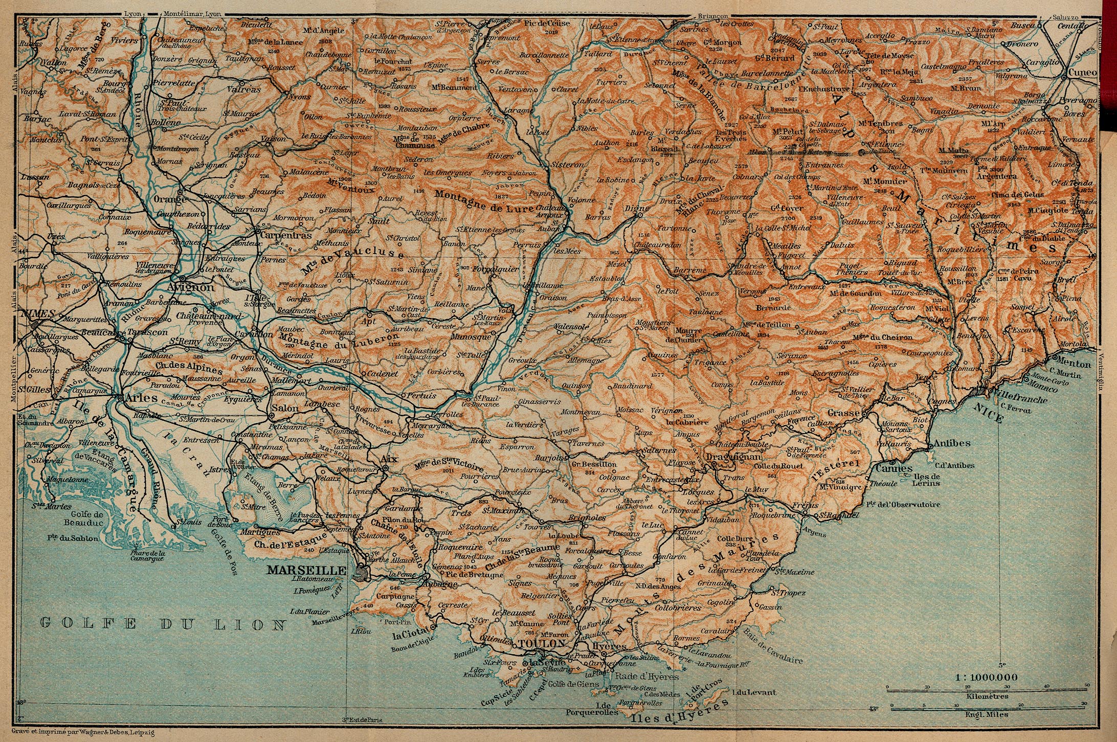 Mapa de la Provenza, Francia 1914