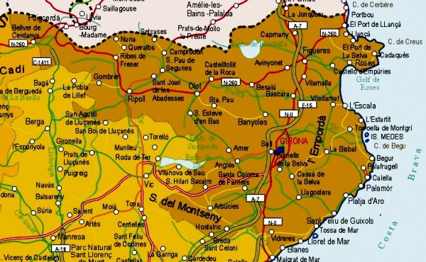Mapa de la Provincia Gerona, España