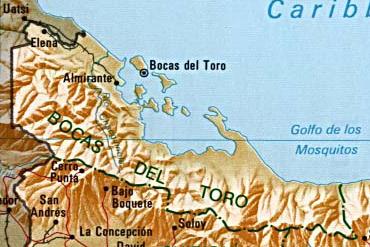 Mapa de la Provincia de Bocas del Toro, República de Panamá
