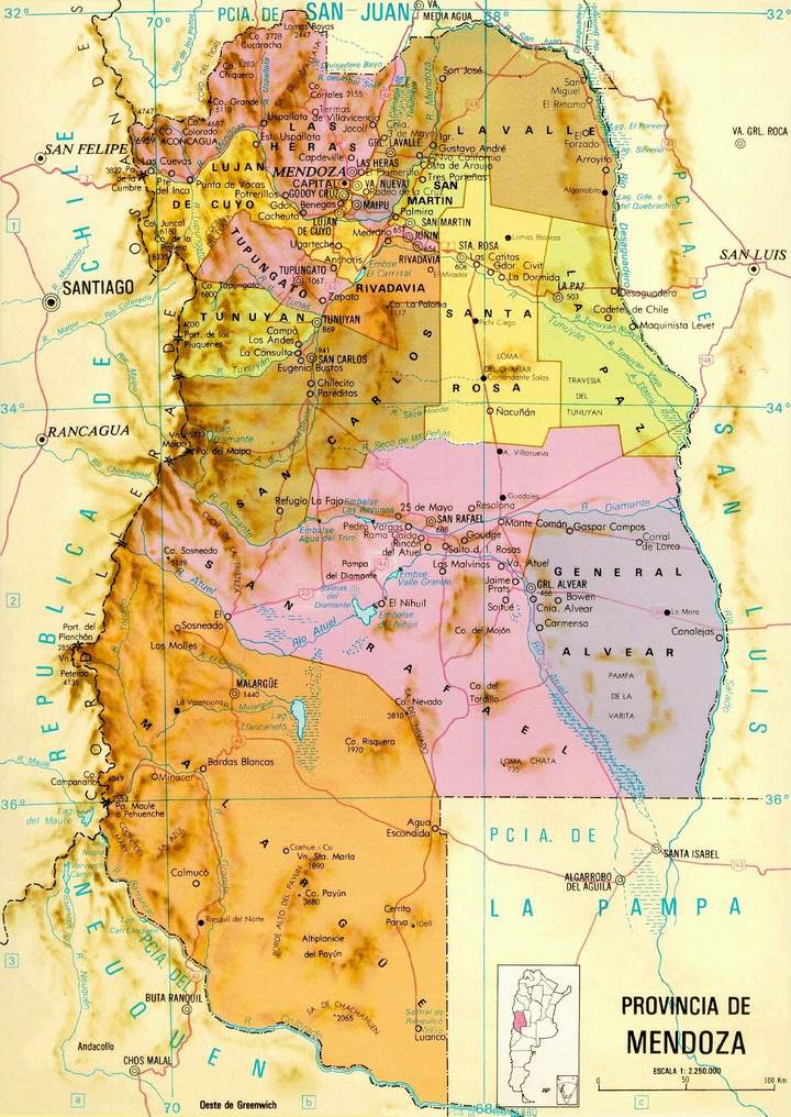 Mapa de la Provincia de Mendoza, Argentina