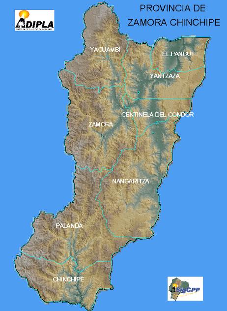 Mapa de la Provincia de Zamora Chinchipe, Ecuador