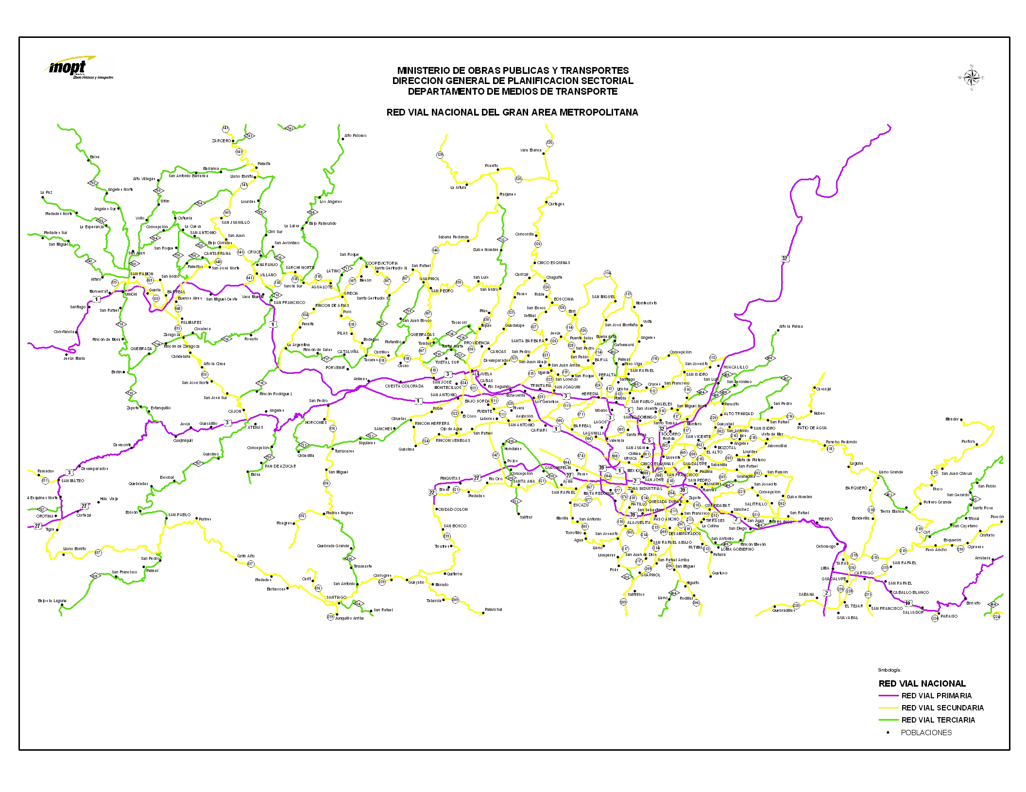 Mapa de la Red Vial de la Gran Area Metropolitana de San José, Costa Rica