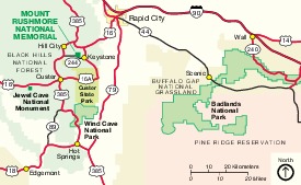 Mapa de la Región de Memorial Nacional Monte Rushmore, Dakota del Sur, Estados Unidos