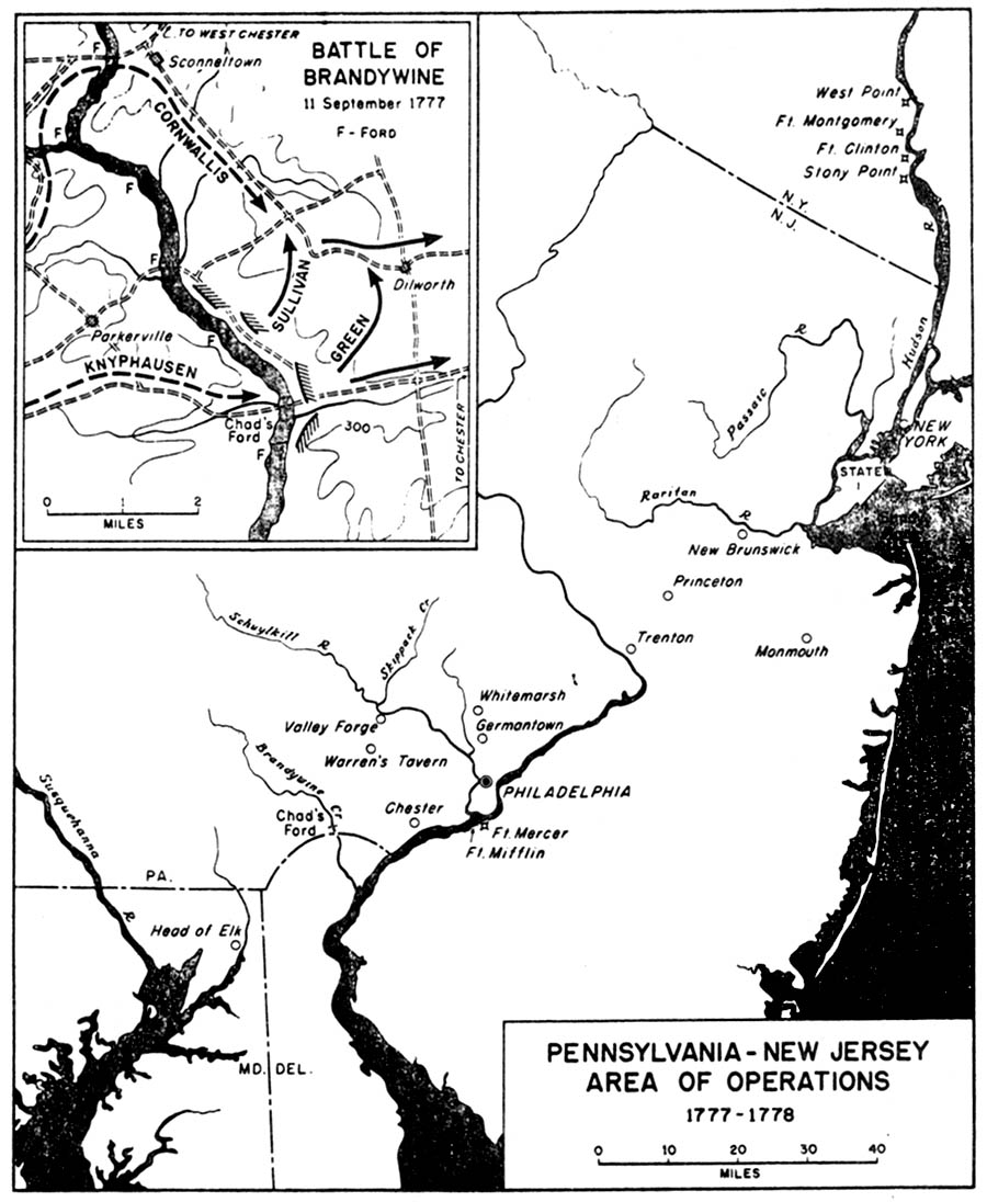 Mapa de la Región de Operaciones Pensilvania-Nueva Jersey, 1777 - 1778, Guerra de la Independencia