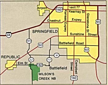 Mapa de la Región del Campo de Batalla Nacional Wilson's Creek, Missouri, Estados Unidos