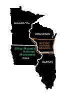 Mapa de la Región del Monumento Nacional Effigy Mounds, Iowa, Estados Unidos