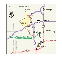 Mapa de la Región del Monumento Nacional George Washington Carver, Missouri, Estados Unidos