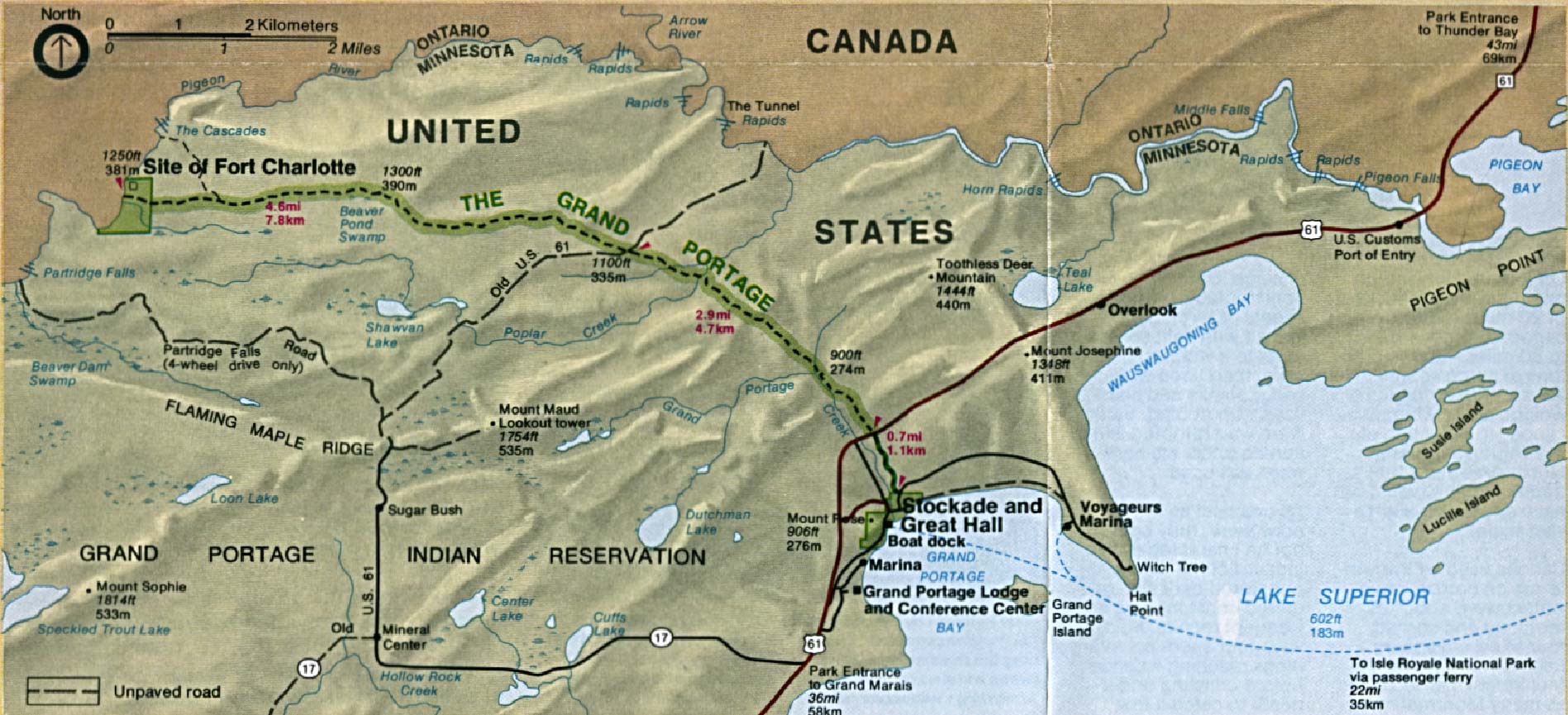Mapa de la Región del Monumento Nacional Grand Portage, Minnesota, Estados Unidos