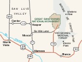 Mapa de la Región del Monumento Nacional Great Sand Dunes, Colorado, Estados Unidos