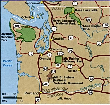 Mapa de la Región del Parque Nacional Monte Rainier, Washington, Estados Unidos