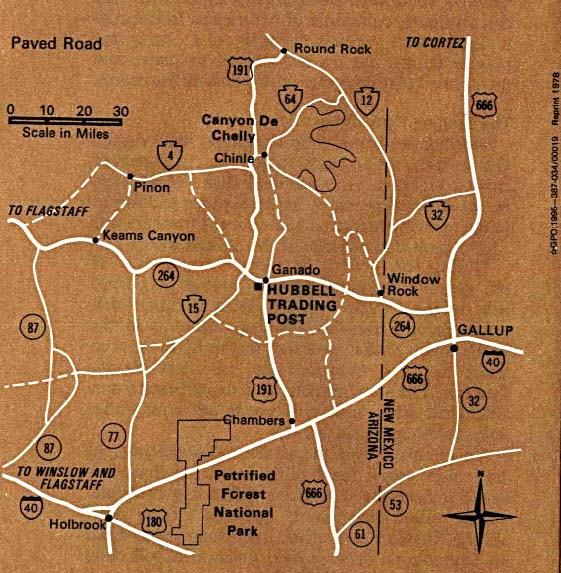 Mapa de la Región del Sitio Histórico Nacional Hubbell Trading Post, Arizona, Estados Unidos