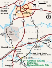 Mapa de la Región del Sitio Histórico Nacionall Lugar de Nacimiento de Abraham Lincoln, Kentucky, Estados Unidos